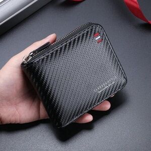 1pc New Fashion Carbon Fiber Men's Wallet, Casual Multi-Functional Wallet